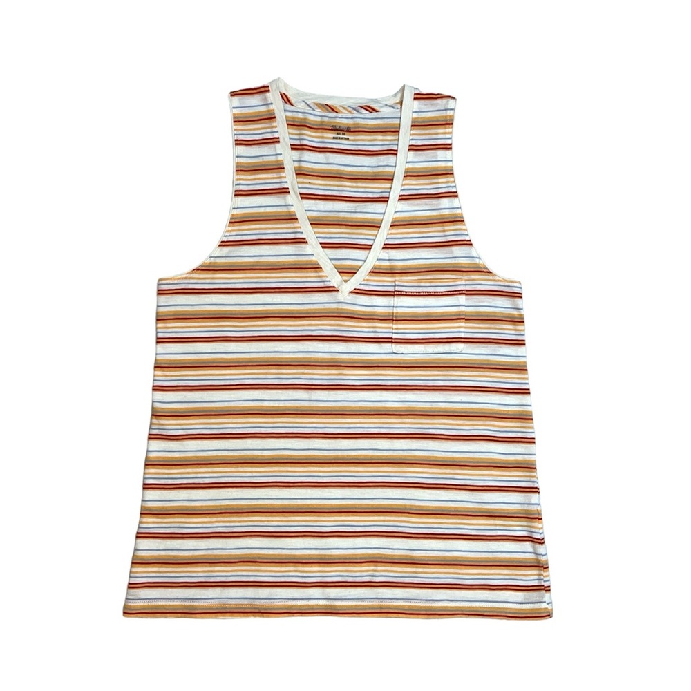 Madewell Striped V-Neck Sleeveless Tank Top Sz Medium